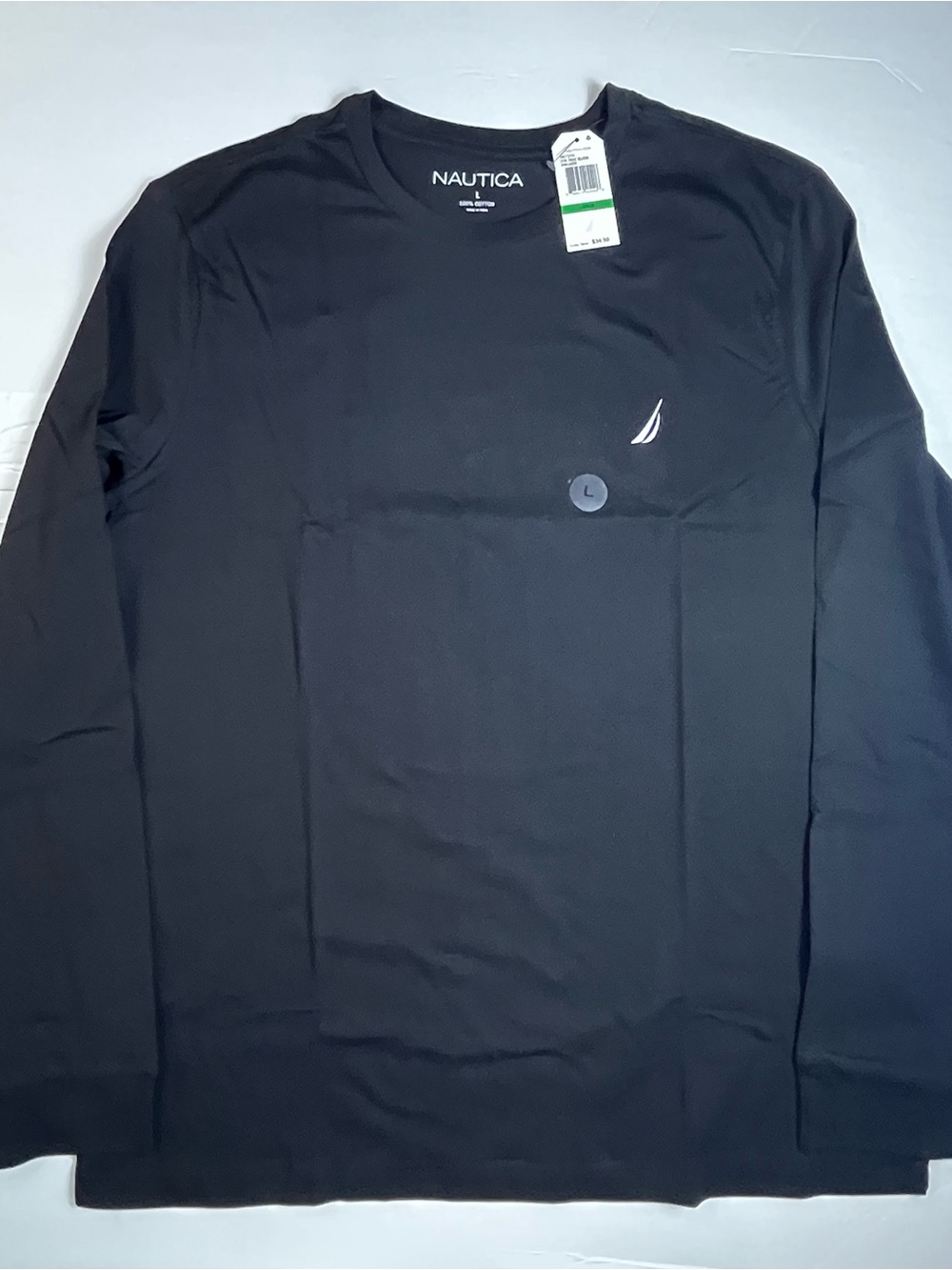 Nautica Long Sleeve Crew Tee in Black with Sail Logo NWT Large $12 - SKU 142 - Picture 2 of 8